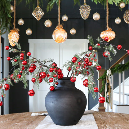 VOLUME BUY 35&quot; Snowy Pine Branch With Red Bells Set of 6