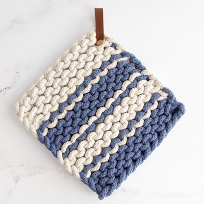 Cream and Blue Stripe Knit Pot Holder - Interior Delights