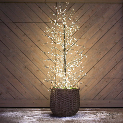 Curated Set: Close-up of luminous LED lights on a 59" Full Trunk LED Tree.
