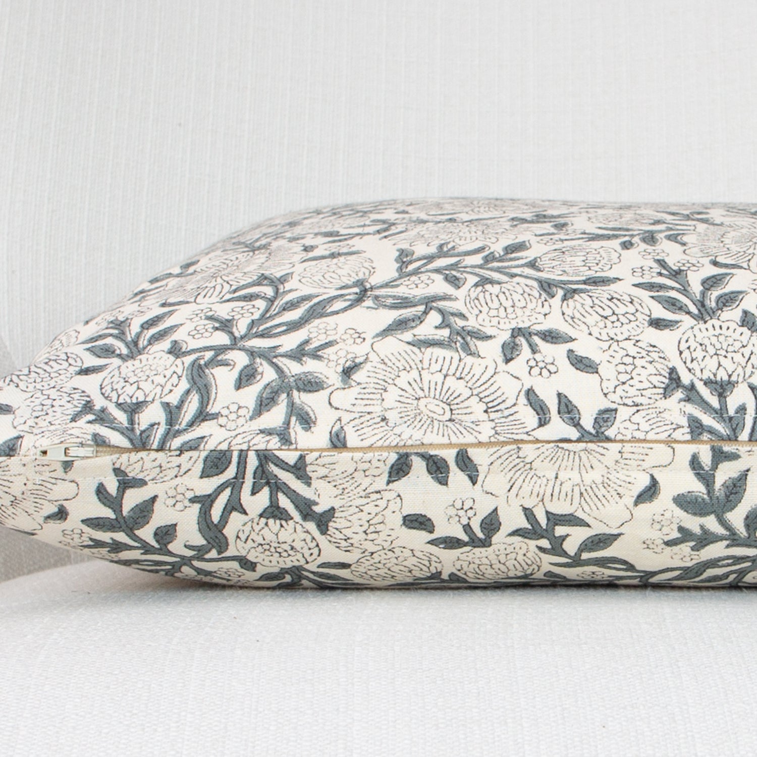 Cream and Dark Sage Zinnia Pillow- 18 x 18