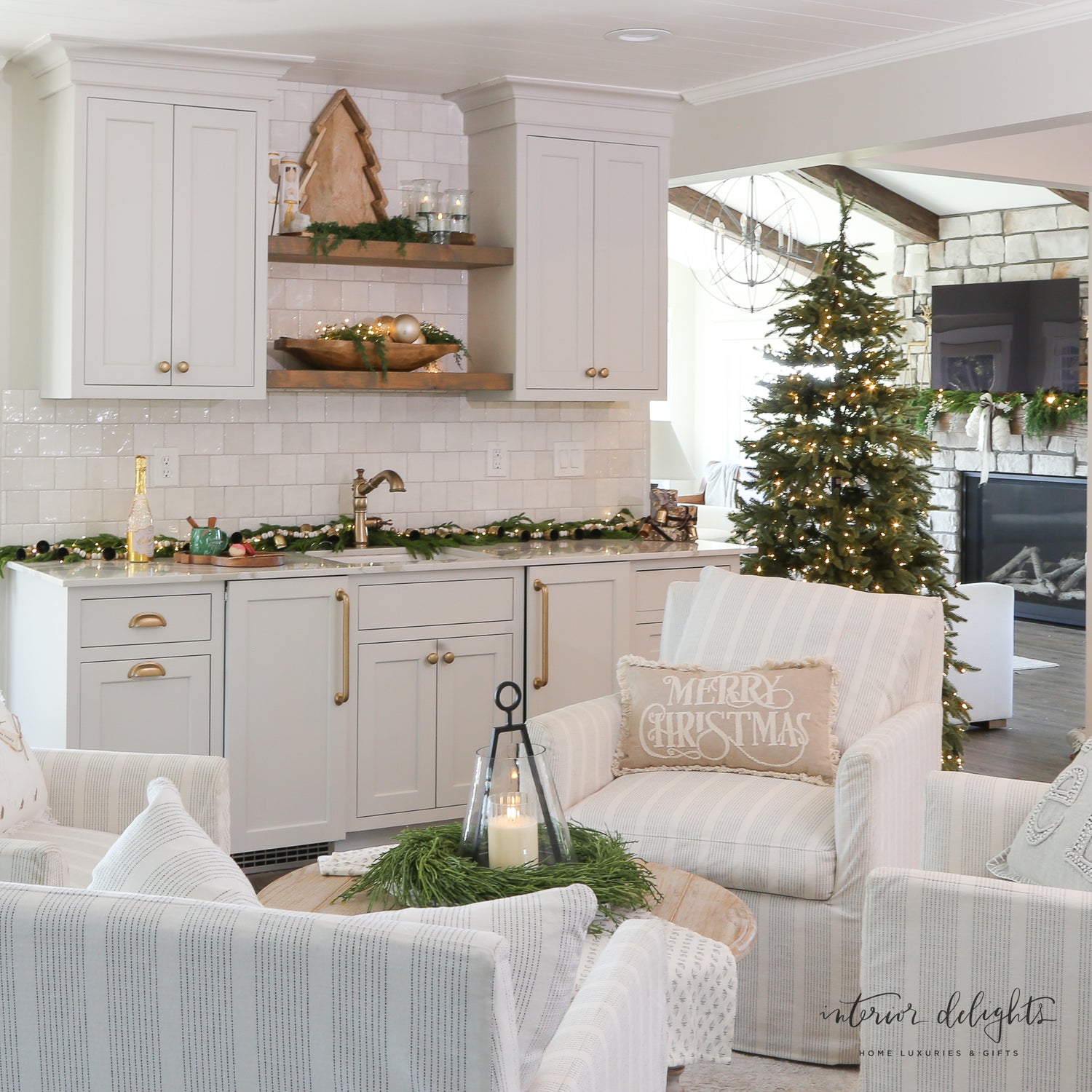 Beige Merry Christmas Pillow 12x20 featuring subtle tones that complement holiday decor.