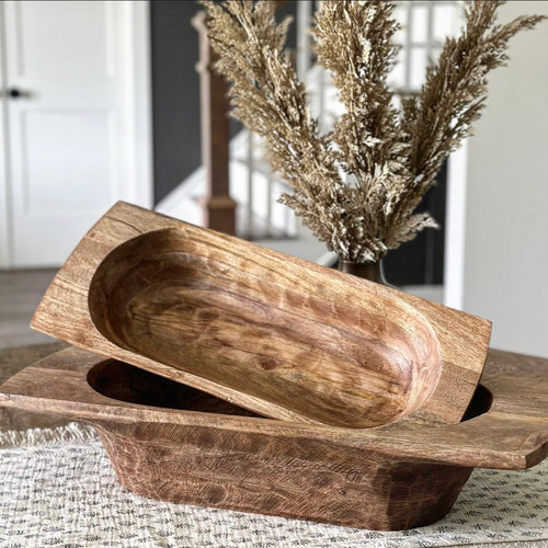 Beautiful Brown Wooden Dough Bowls set of 2, perfect for seasonal decor.