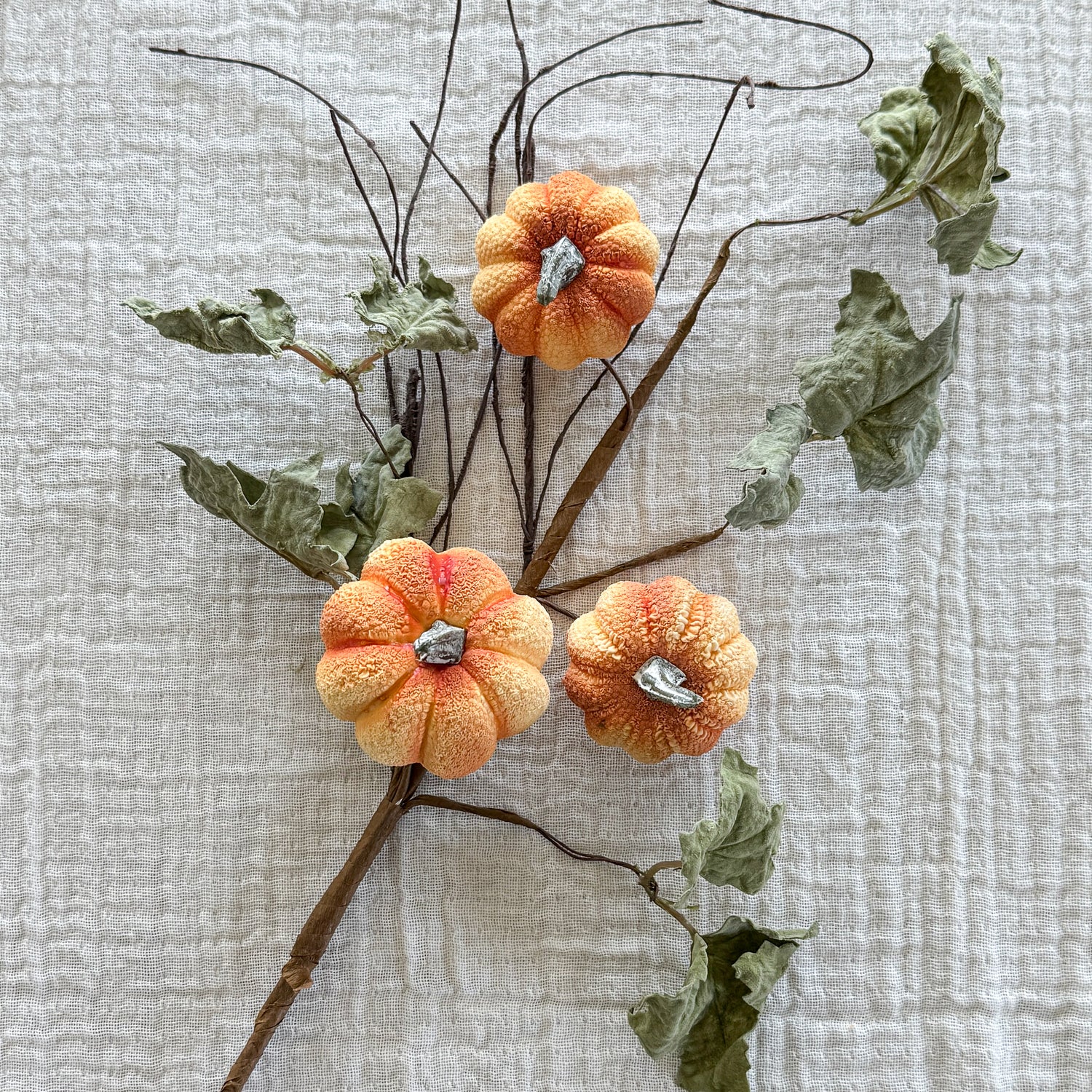 Pumpkin Spray with Green Leaves- 17.5in