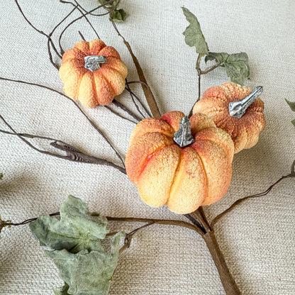 Pumpkin Spray with Green Leaves- 17.5in