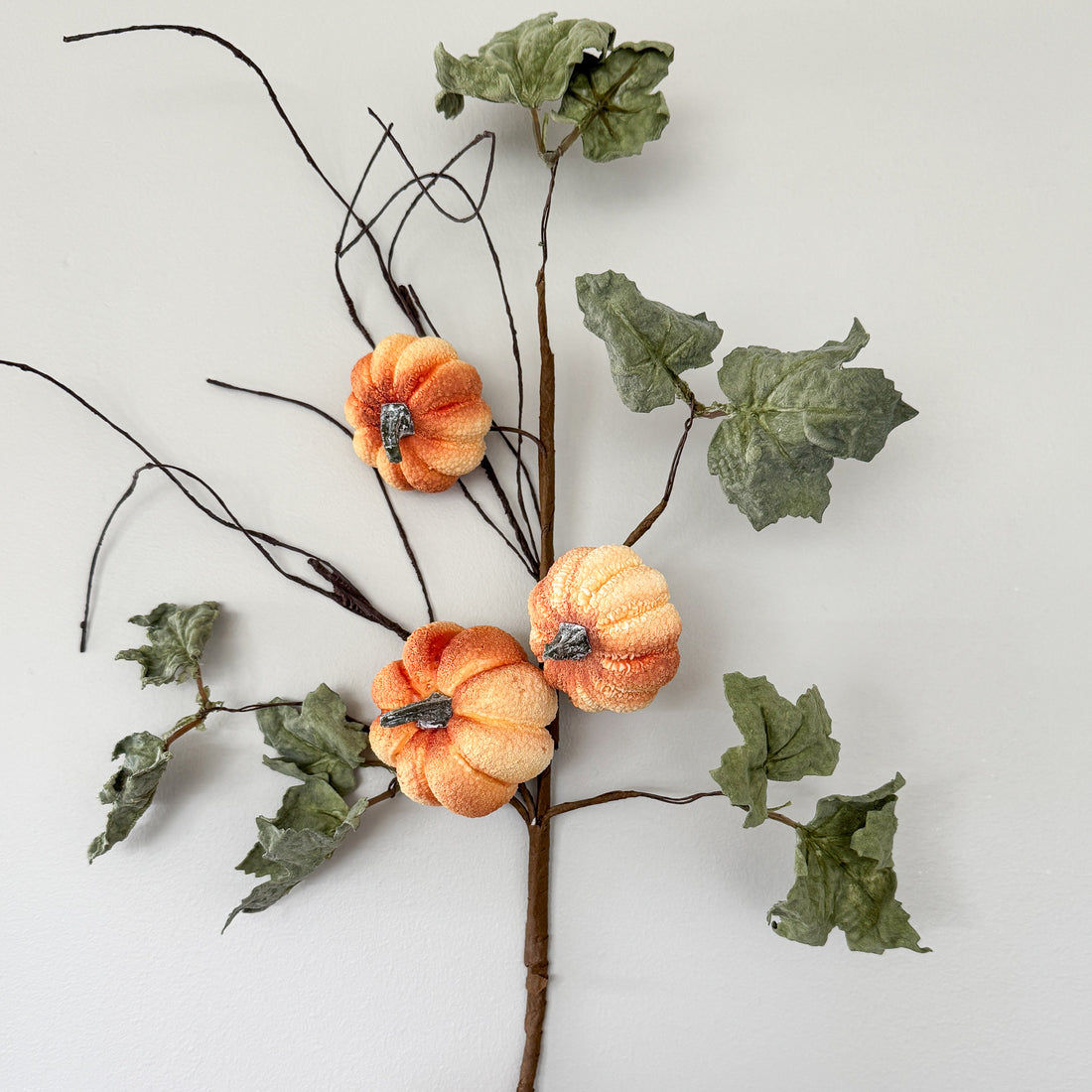 Pumpkin Spray with Green Leaves- 17.5in