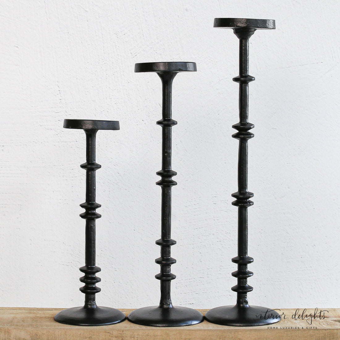 Black Notched Candle Holder: Each Size Sold Separately.