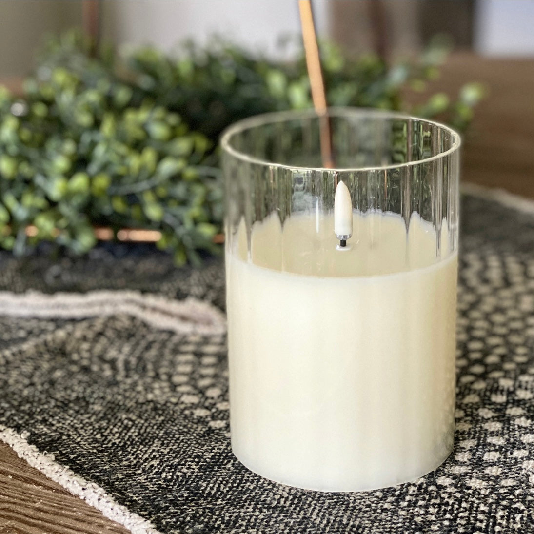 Pleated Ivory Flameless Candle- 3.5"x5"