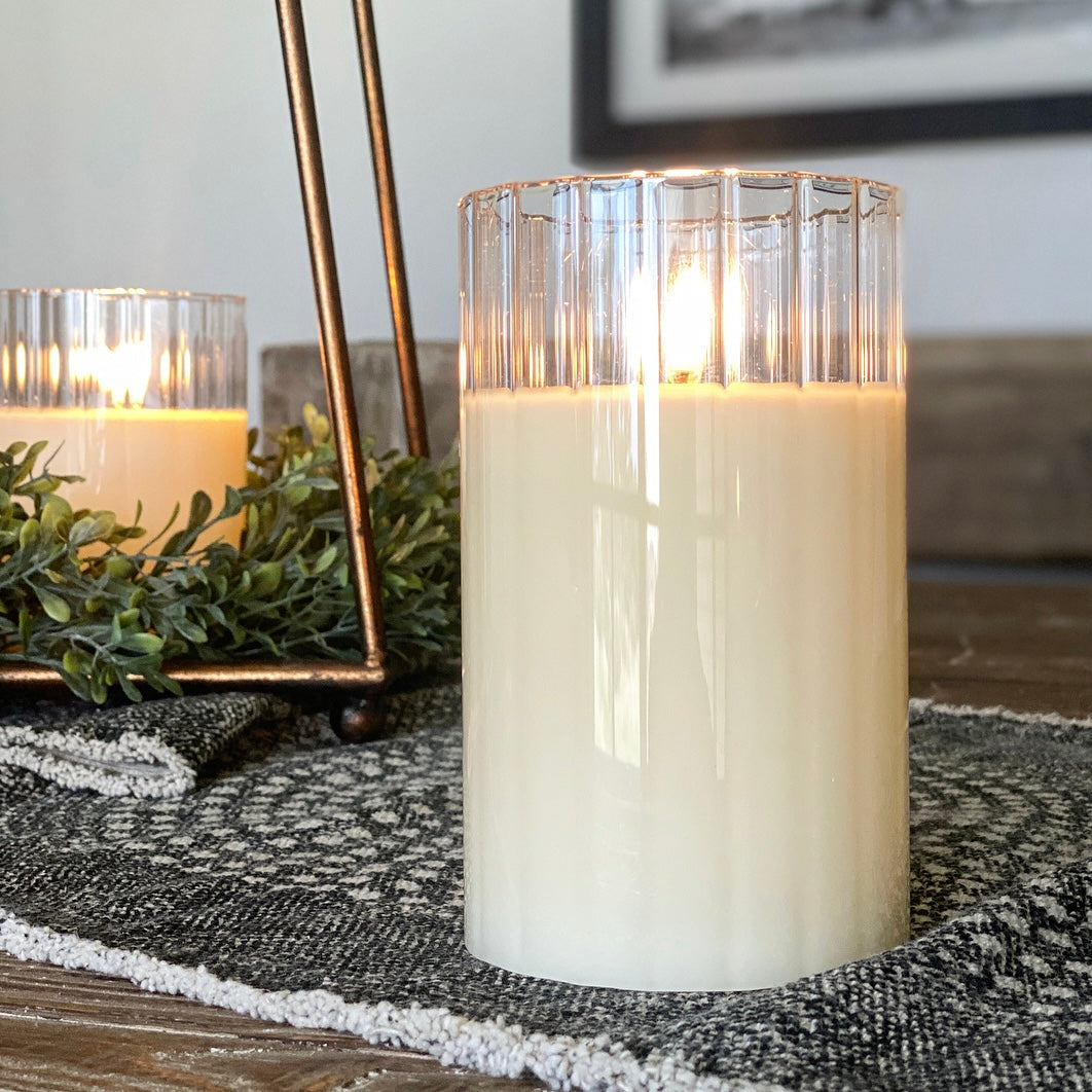 Pleated Ivory Flameless Candle- 3.5&quot;x6&quot;-Fluted