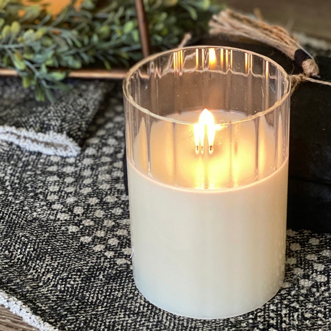 Pleated Ivory Flameless Candle- 3.5&quot;x5&quot;-Fluted