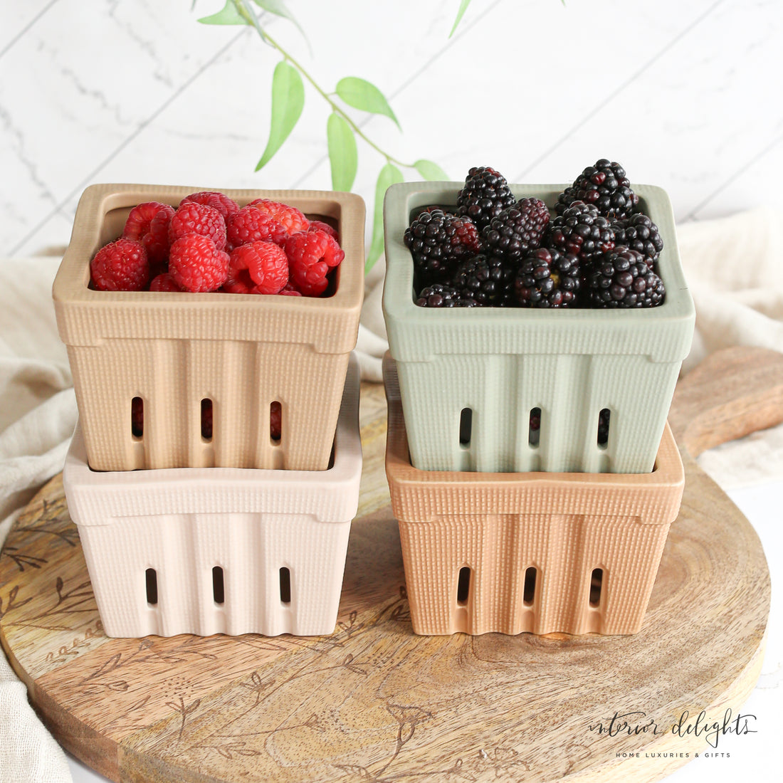 Textured Stoneware Berry Baskets- Set of 4