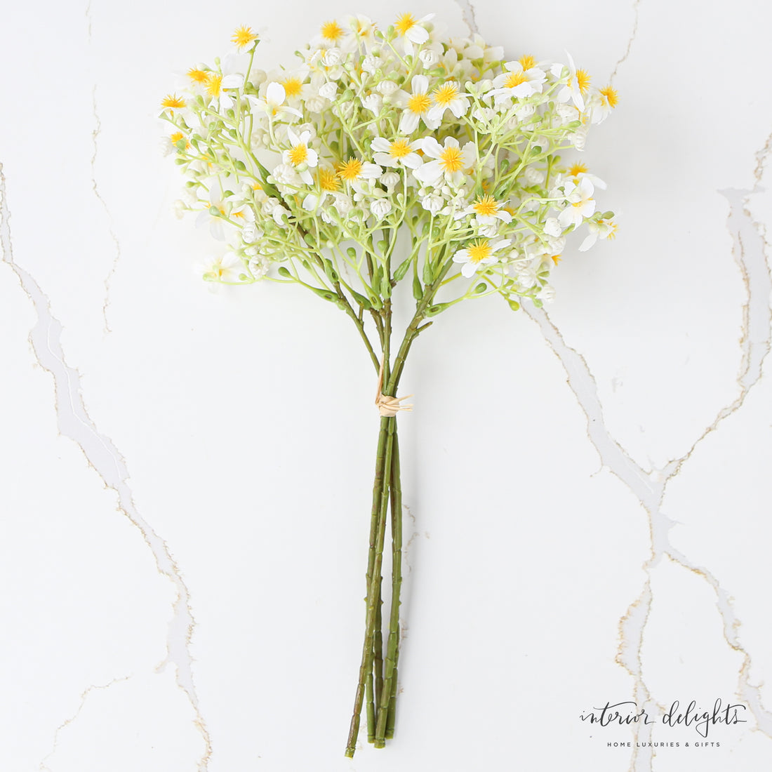 White Mini Daisy Bundle featuring lush white blooms with cheerful yellow centers, perfect for adding charm to centerpieces or vases.