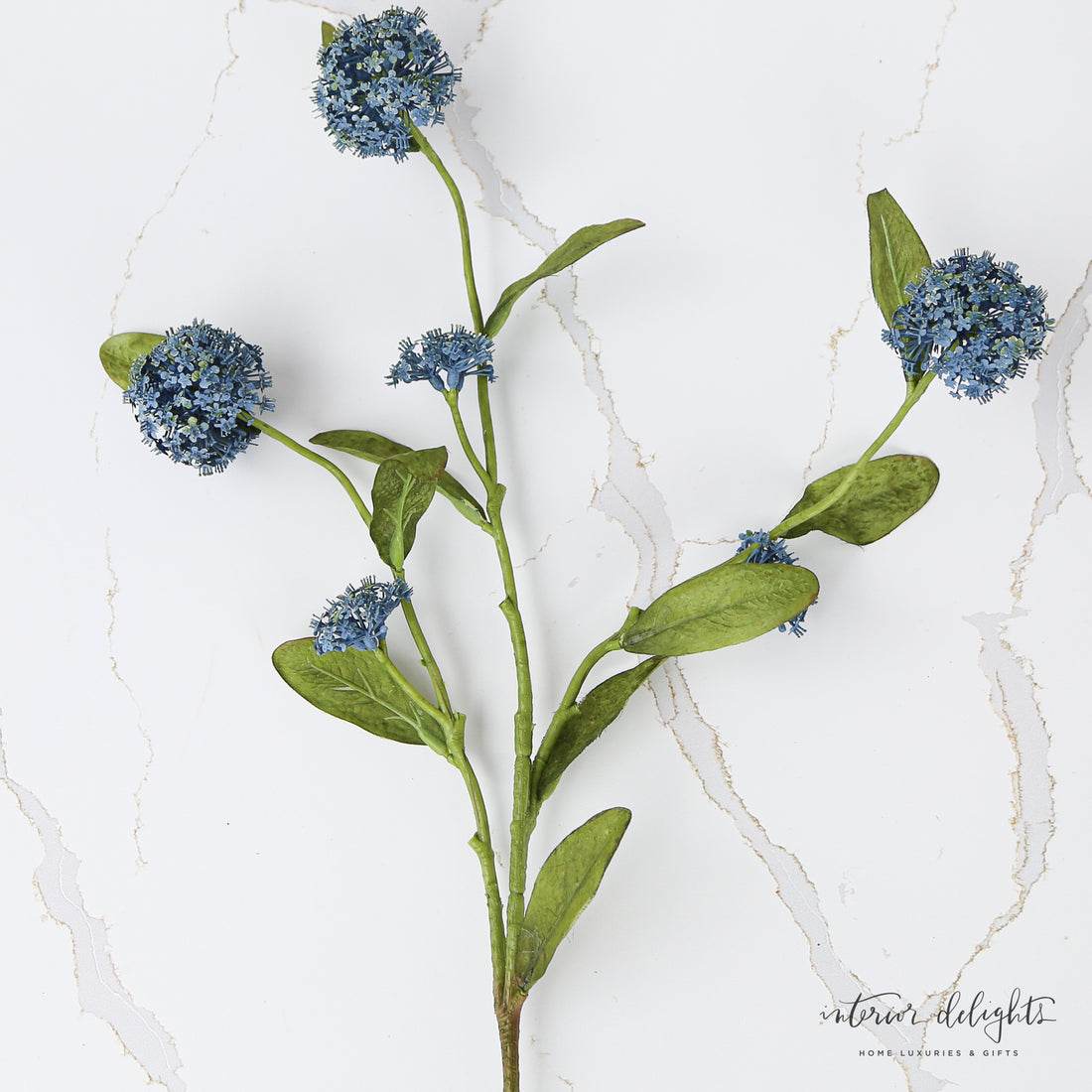 Close-up of the Blue Snowball Spray showcasing the lifelike design and vibrant blue color, ideal for arrangements and bouquets.