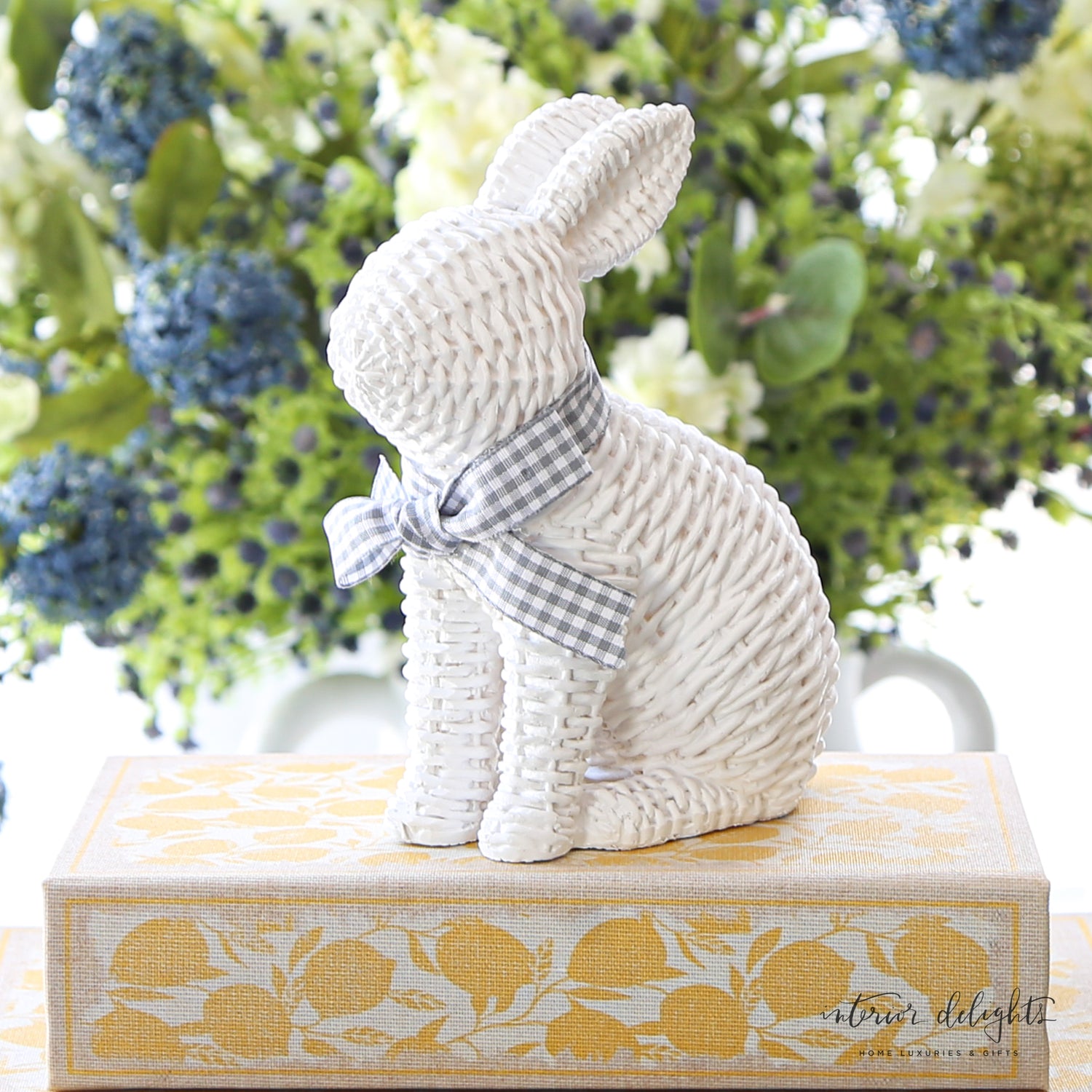 White Willow Bunnies with Gingham Ribbon- Set of 2