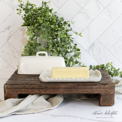 White Scalloped Butter Dish