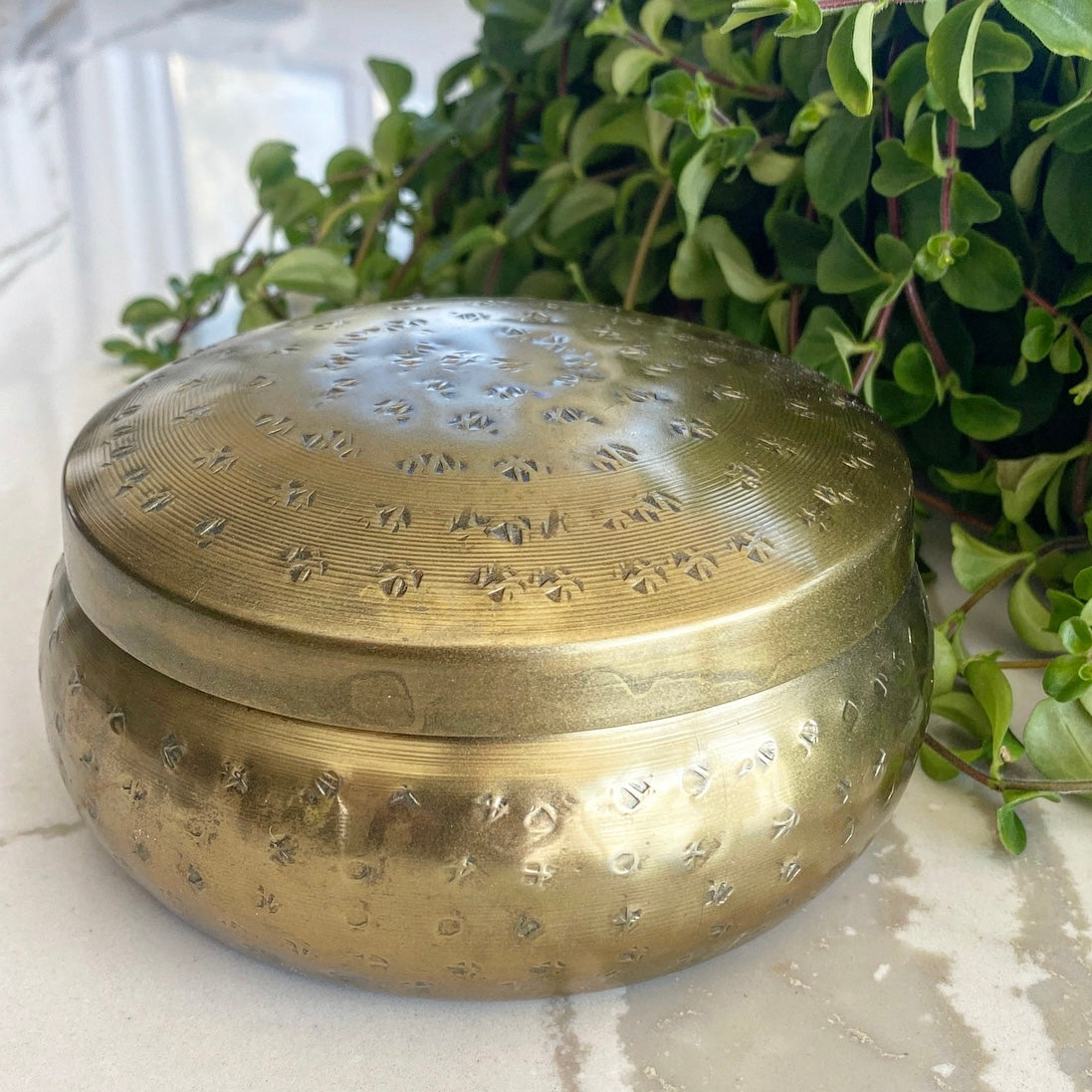 Hammered Metal Container with Brass Finish