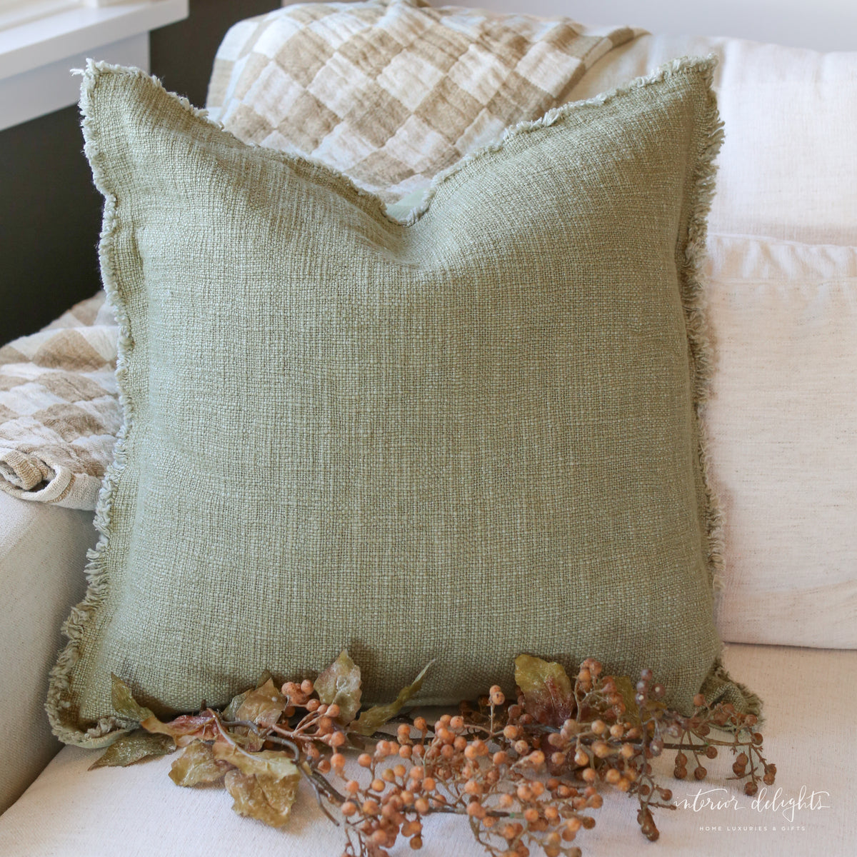 Pair of Lichen Green Linen Pillows- 20x20