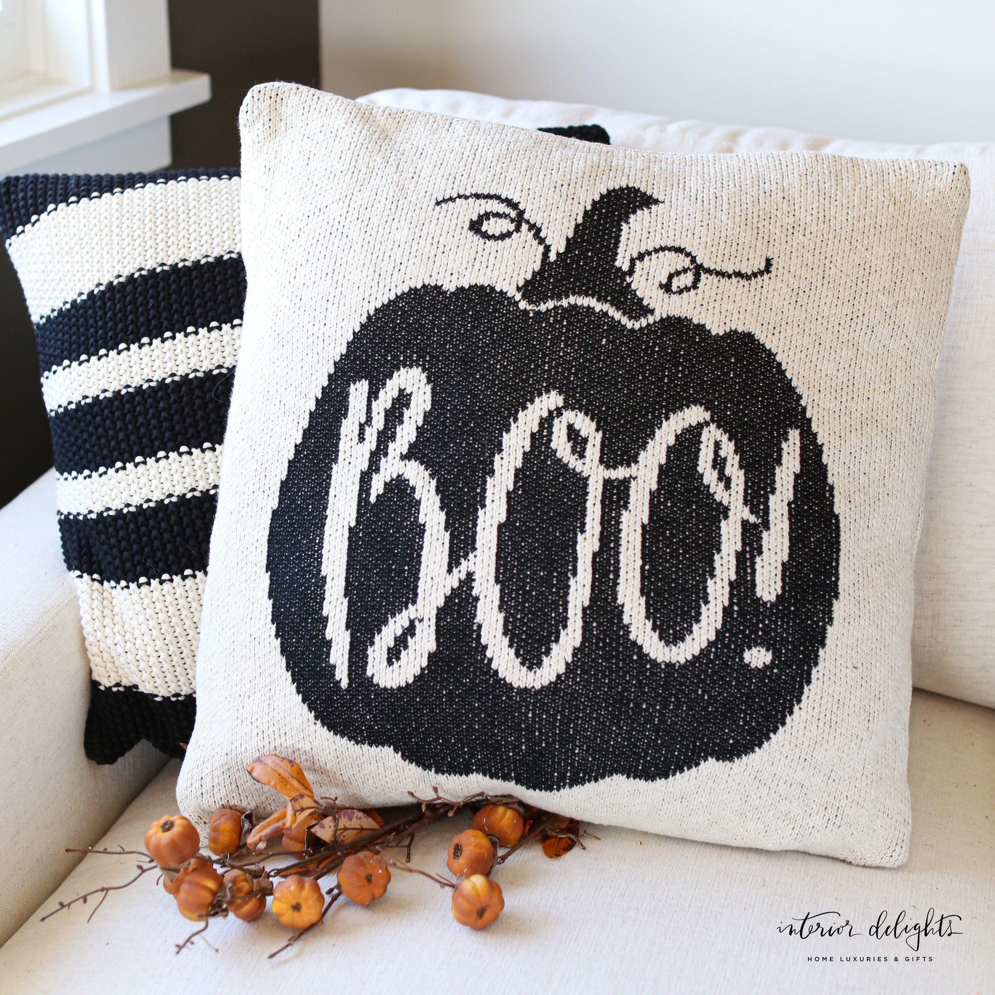 ON SALE: Cotton Cream and Black Boo Pillow