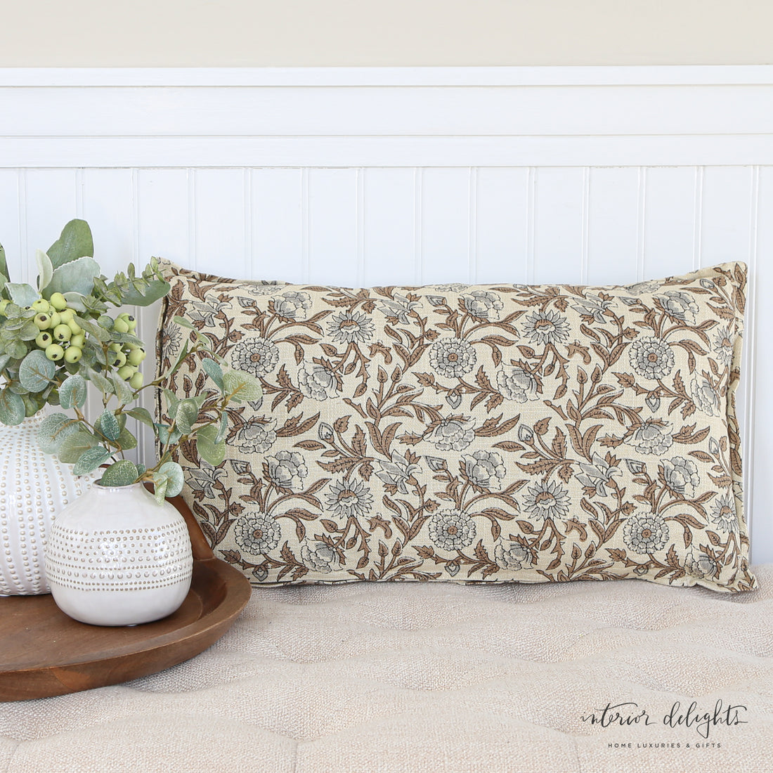 Beige and Cream Floral Pillow