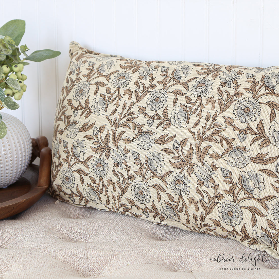 Beige and Cream Floral Pillow