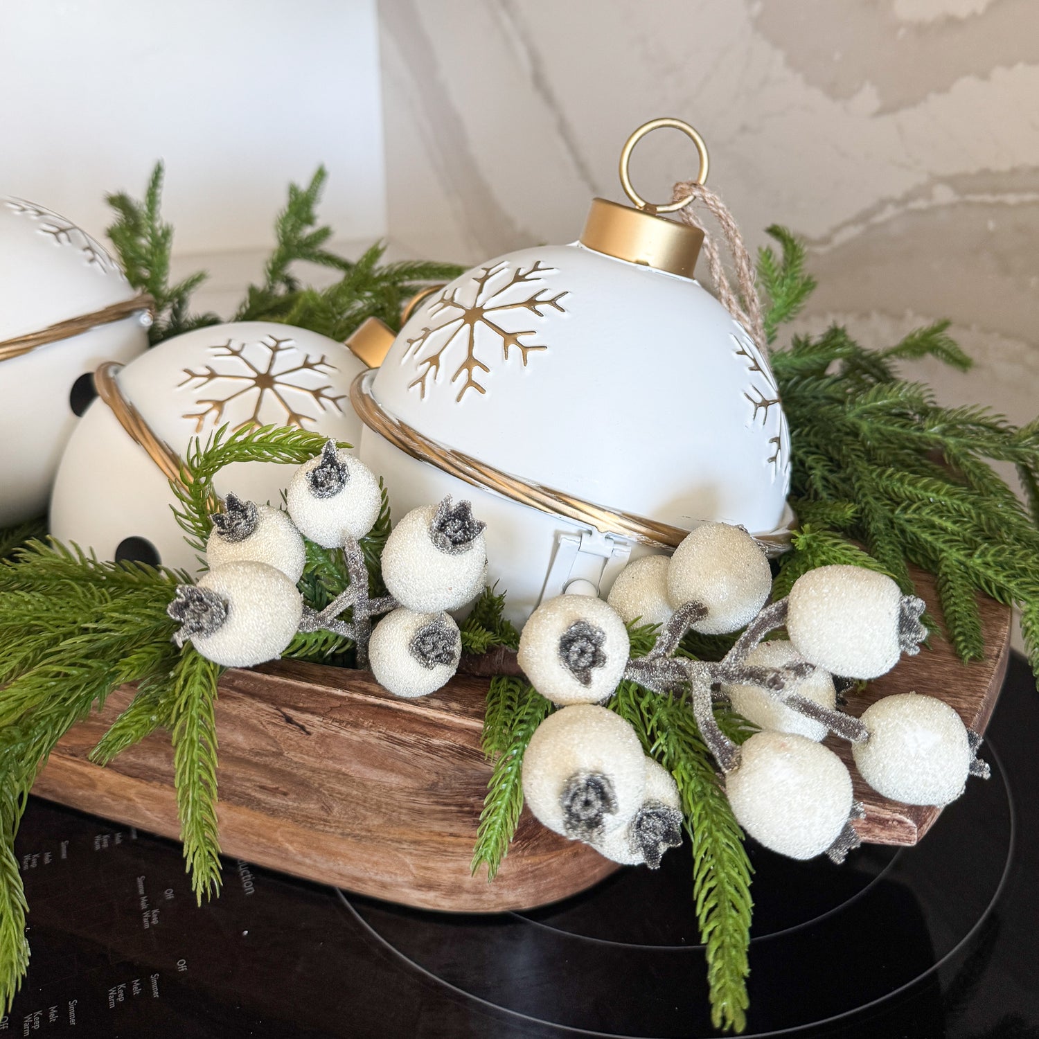 White and Gold Snowflake Bell - Interior Delights