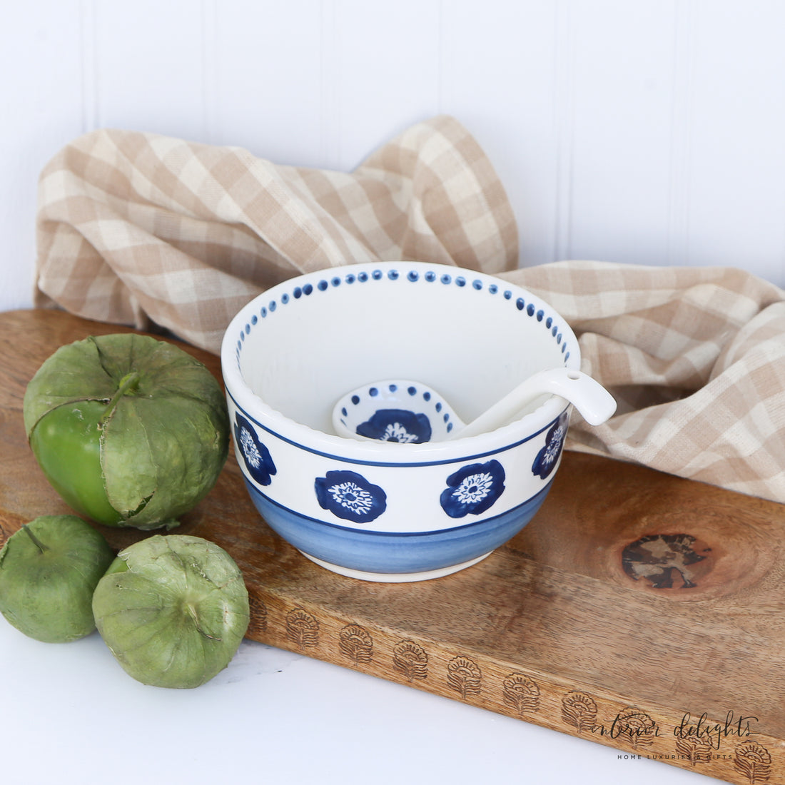 Close-up of the Block Print Bowl and Spoon set showcasing the intricate block print design.
