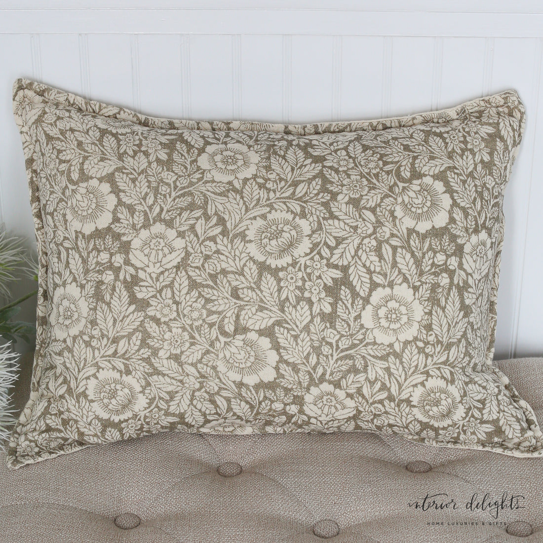 Large Bloom Floral and Leaf Pillow- Lumbar