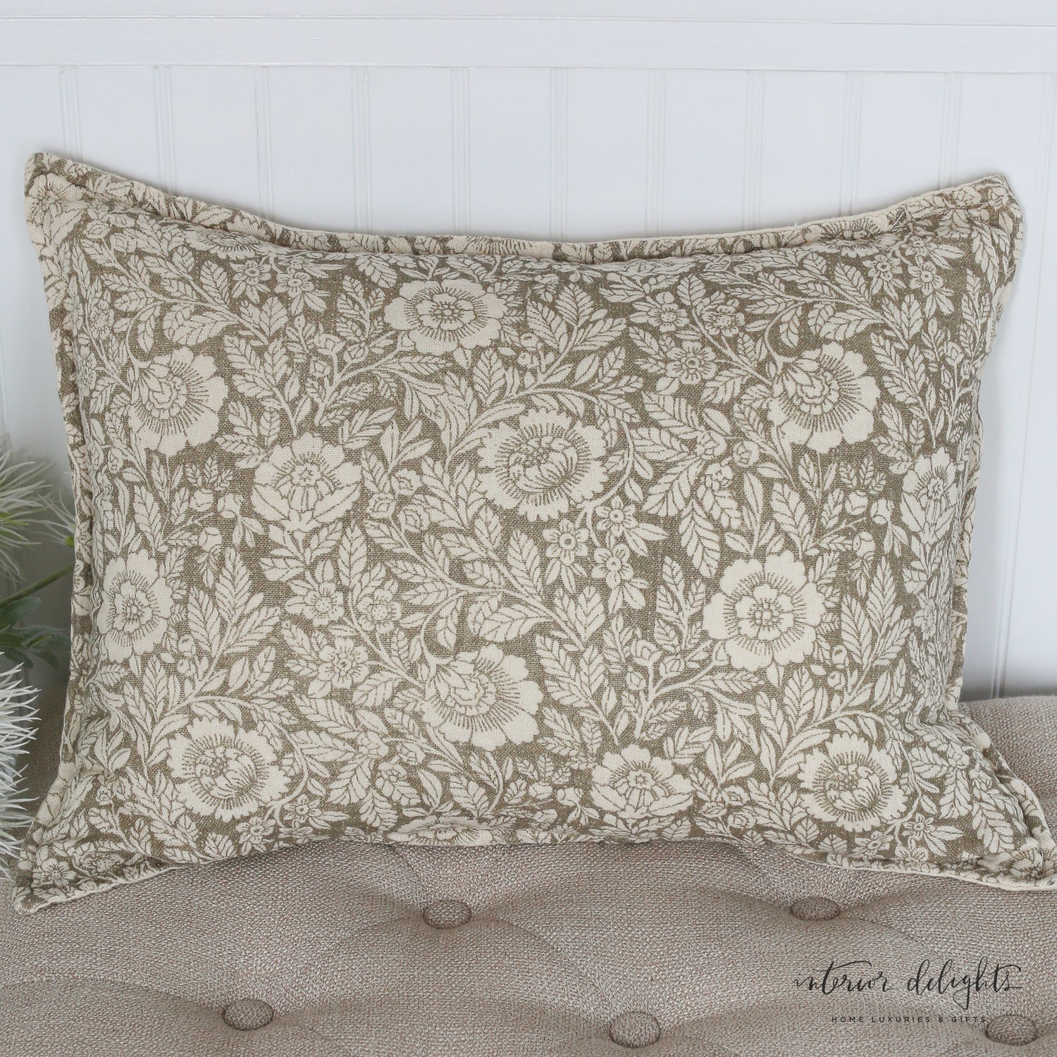 Large Bloom Floral and Leaf Pillow- Lumbar