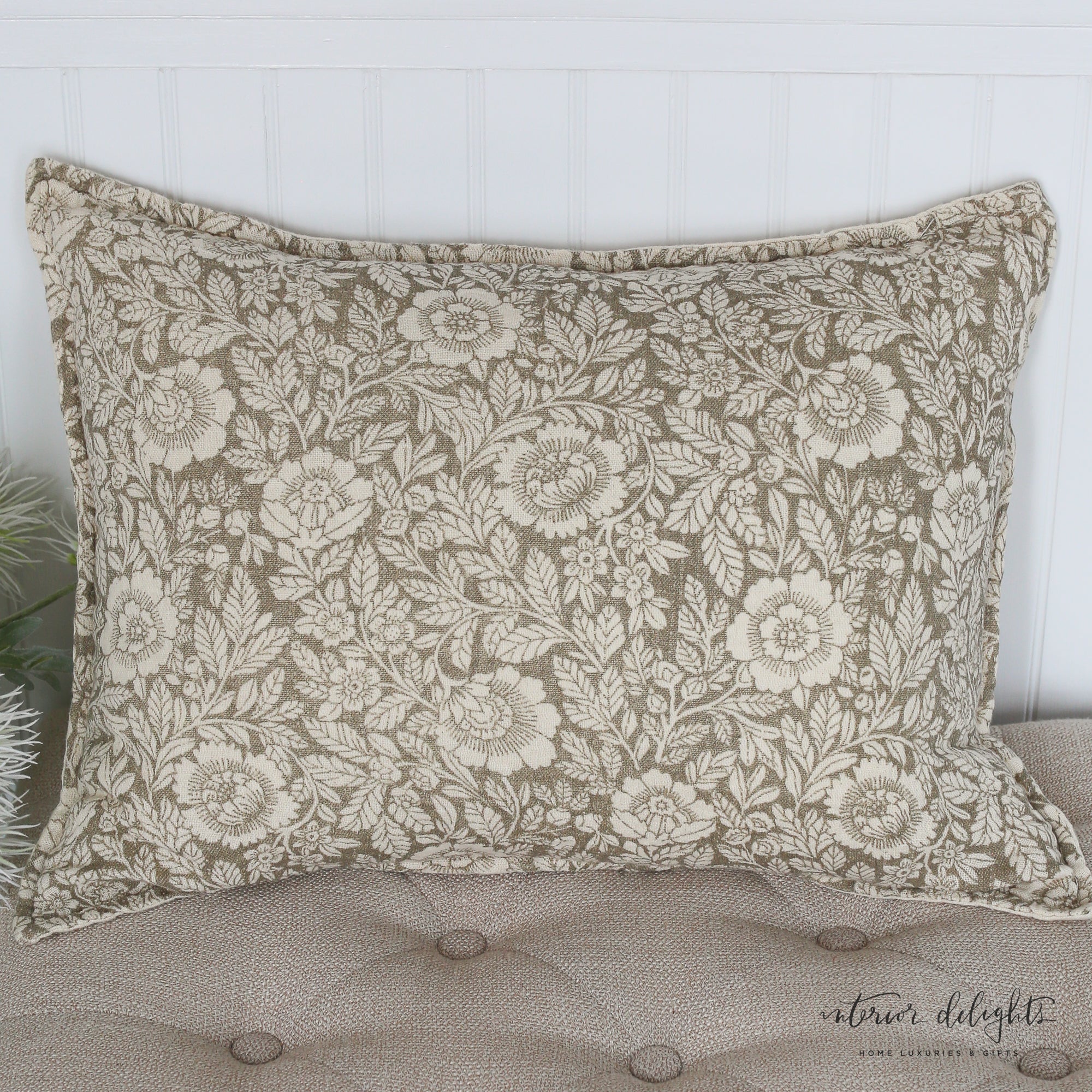 Large Bloom Floral and Leaf Pillow- Lumbar