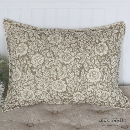 Large Bloom Floral and Leaf Pillow- Lumbar