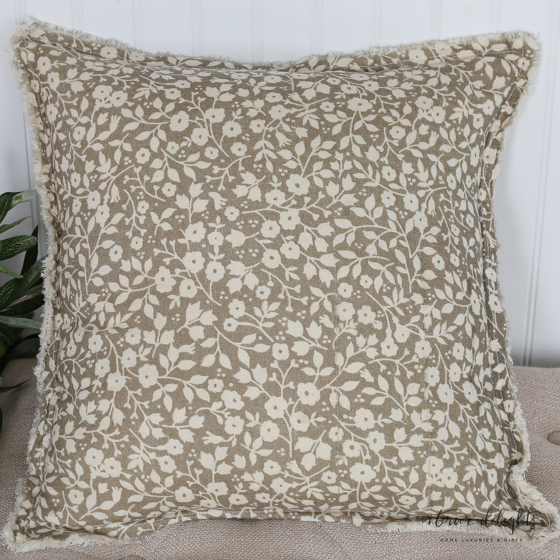 Floral and Leaf Pillow - Square design featuring small florals on soft 100% cotton fabric, perfect for home decor.