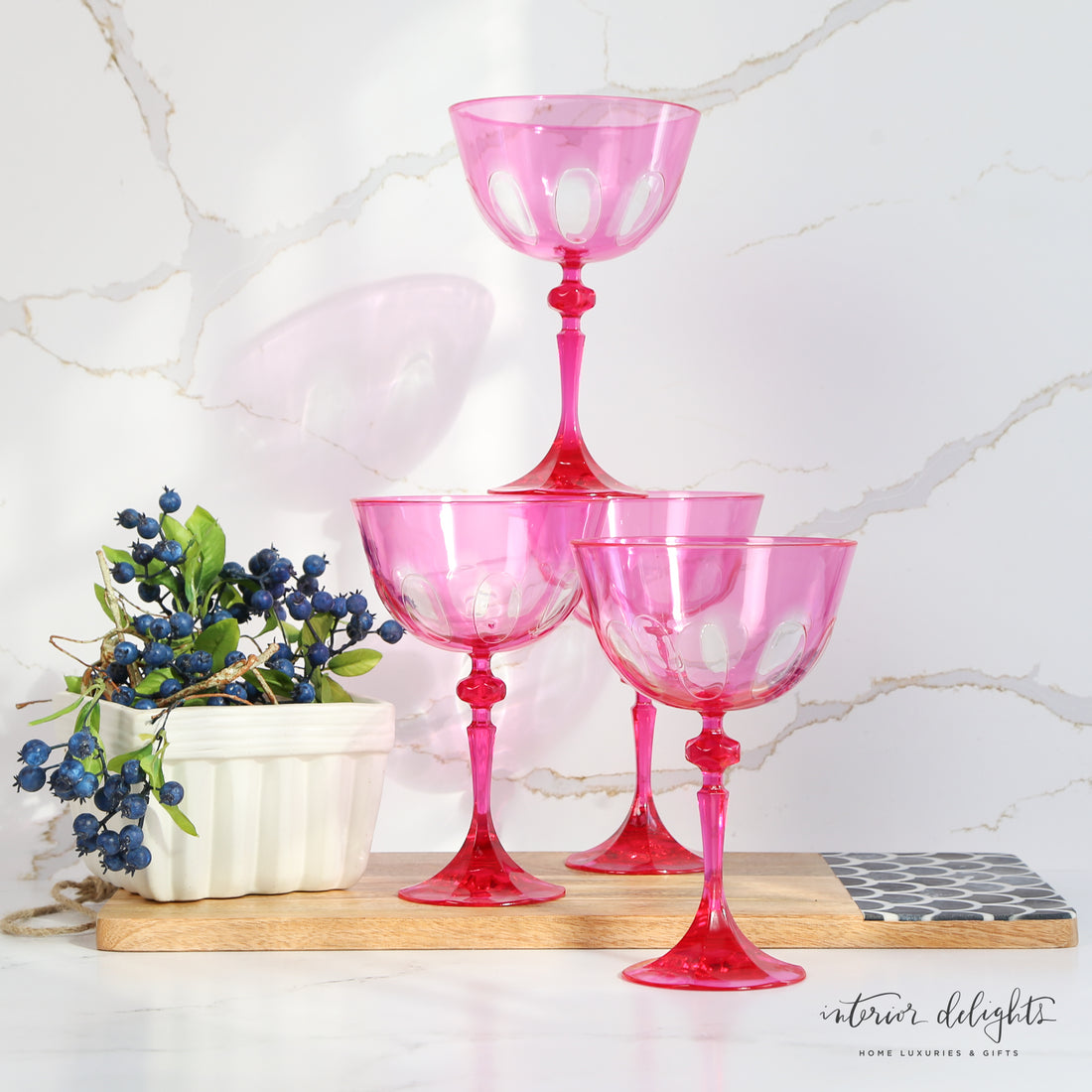 Acrylic Stemmed Wine Glass- Fuchsia