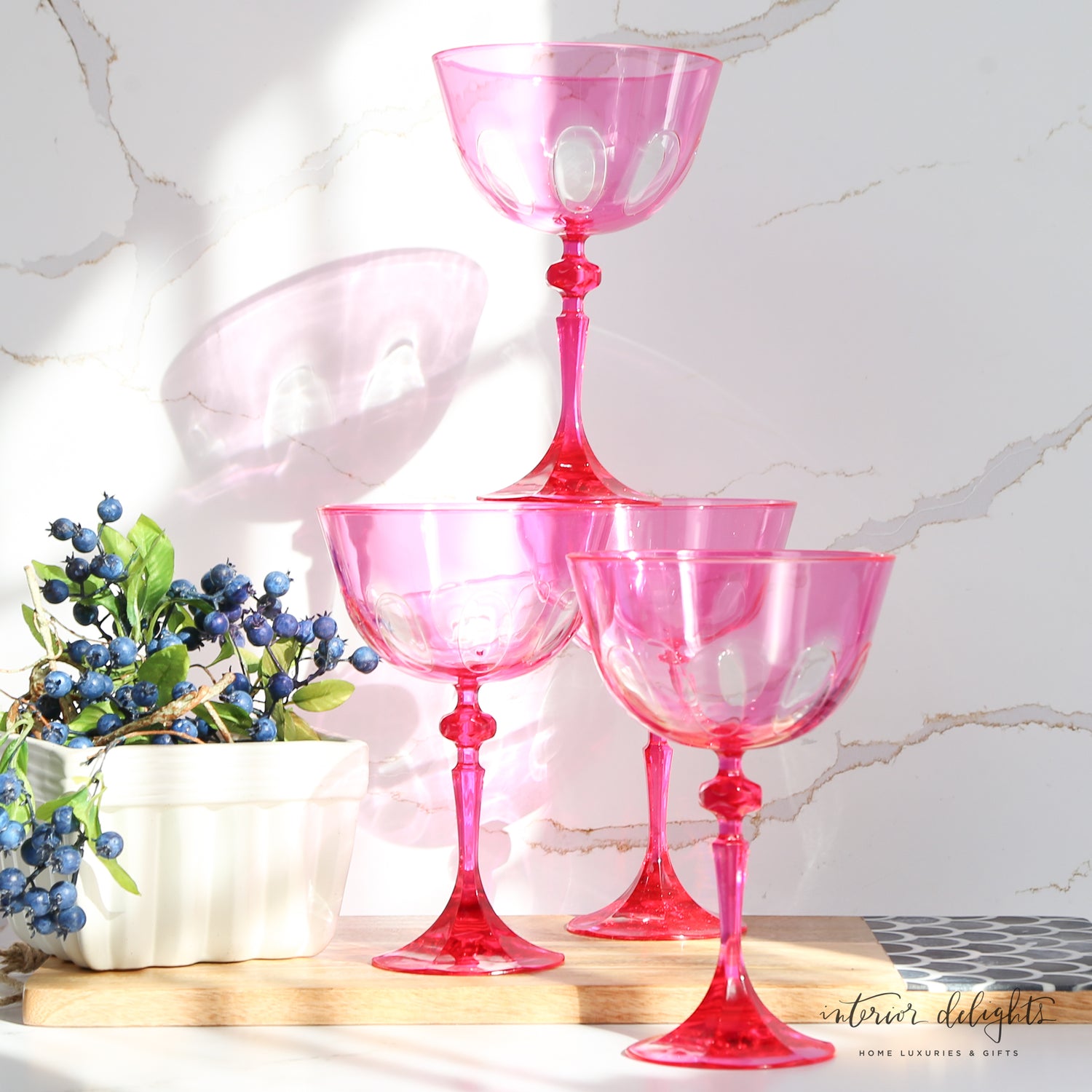 Acrylic Stemmed Wine Glass- Fuchsia