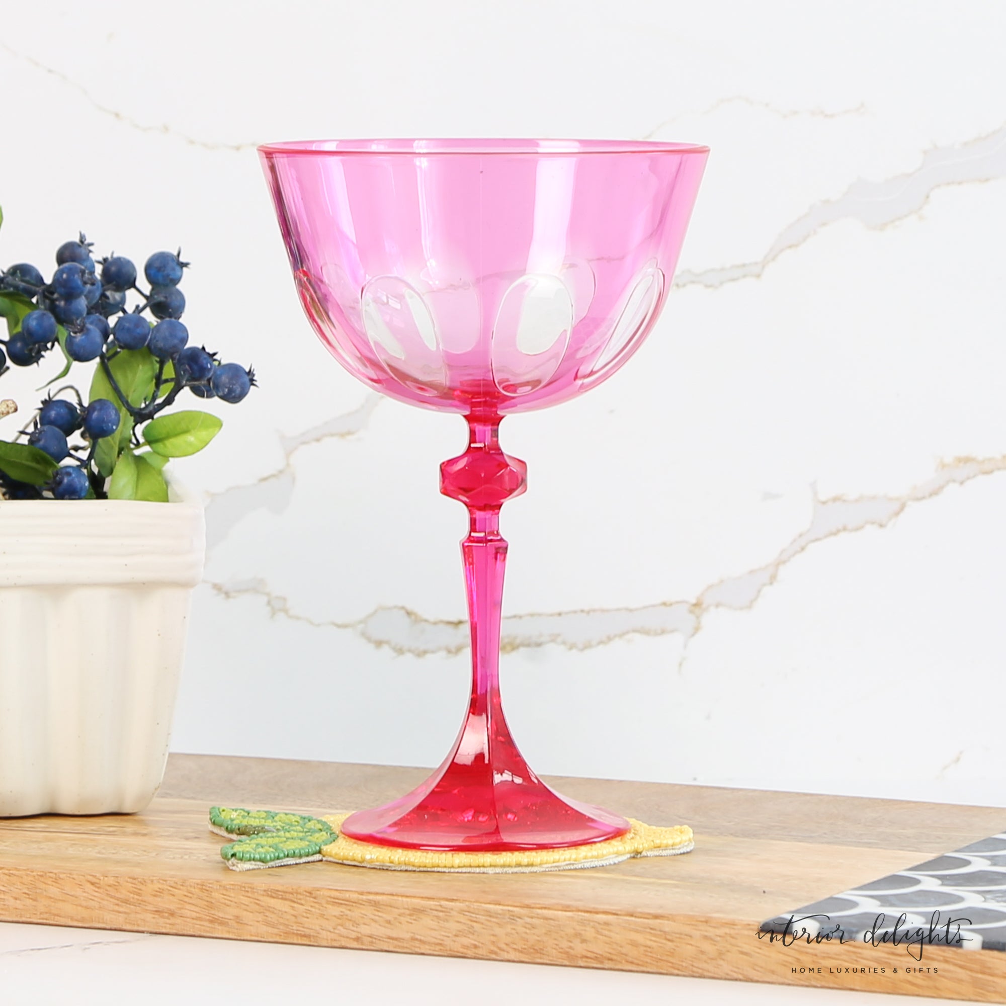 Acrylic Stemmed Wine Glass- Fuchsia