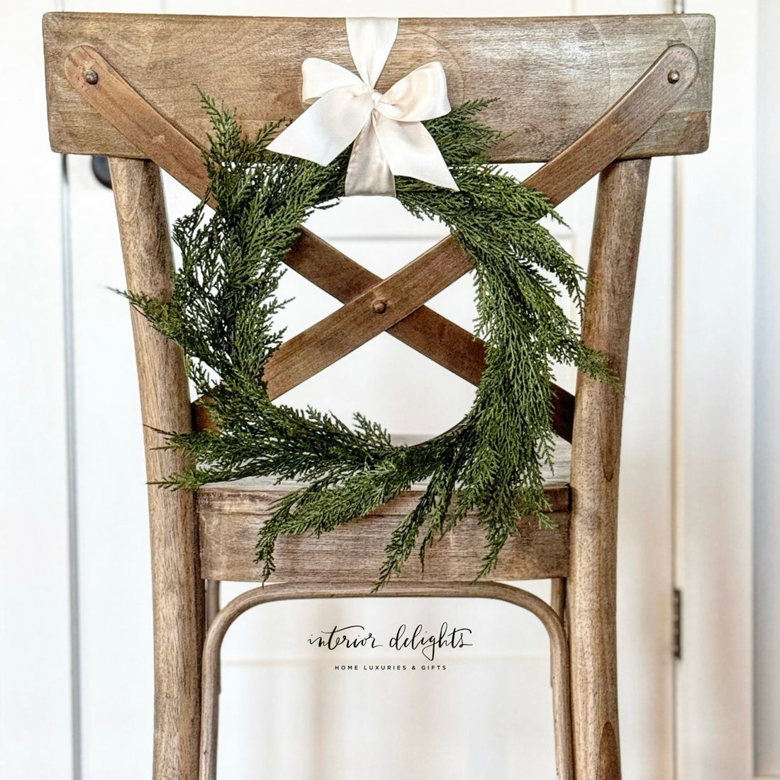 12in Cedar Wreath Candle Ring with realistic green foliage and natural accents.