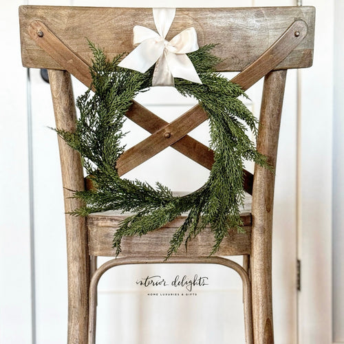 12in Cedar Wreath Candle Ring with realistic green foliage and natural accents.