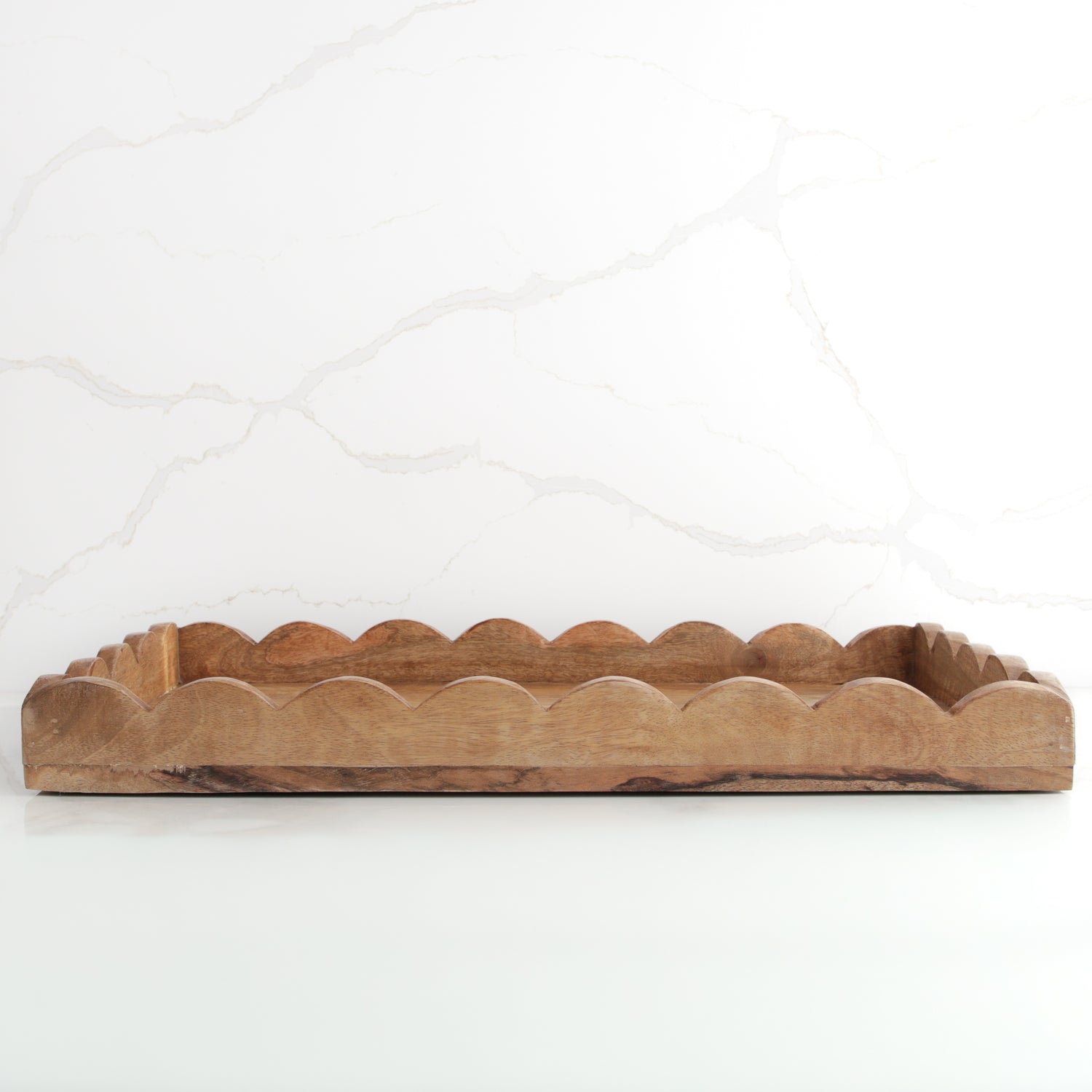 Wood Scalloped Rectangle Tray
