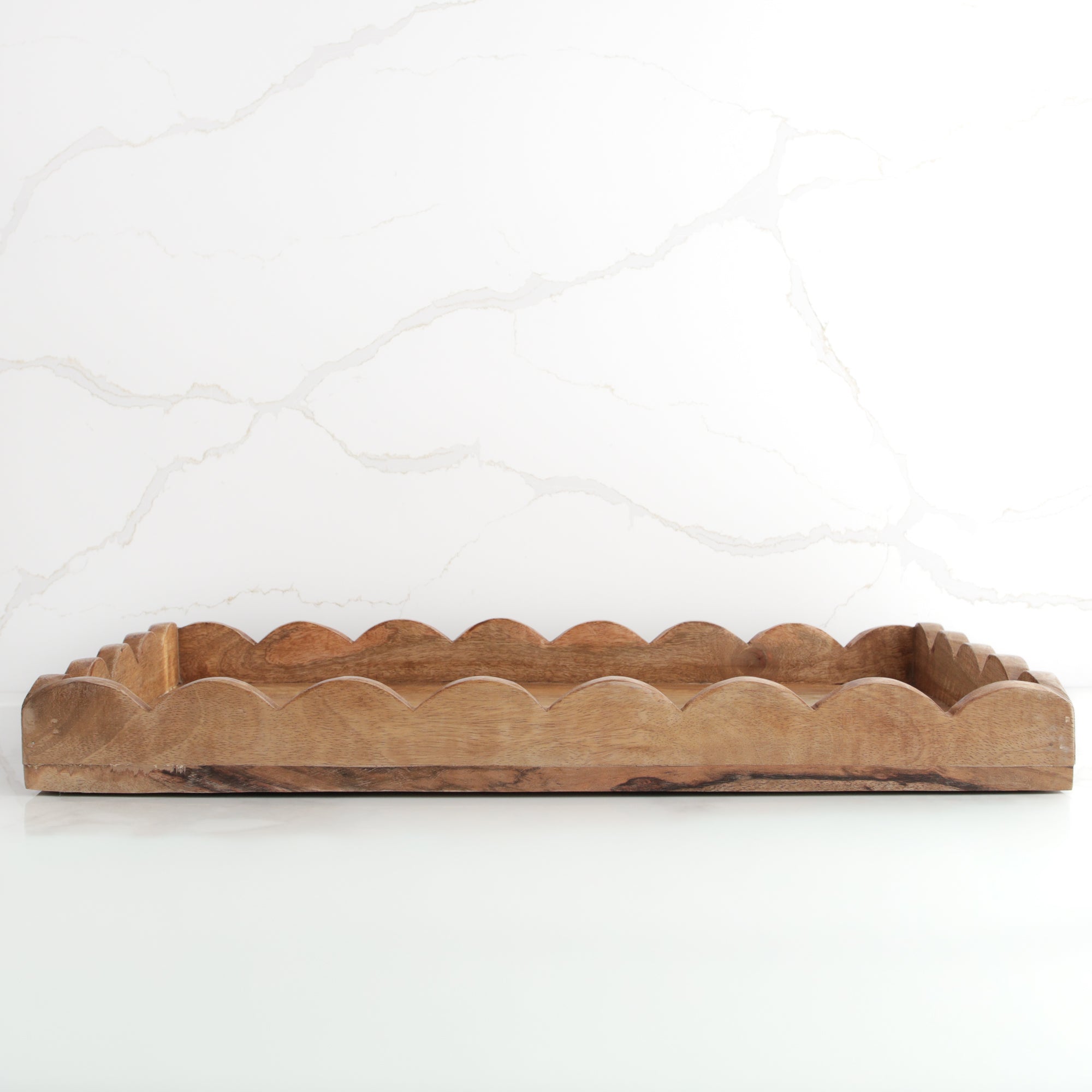 Wood Scalloped Rectangle Tray