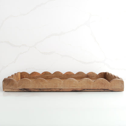 Wood Scalloped Rectangle Tray