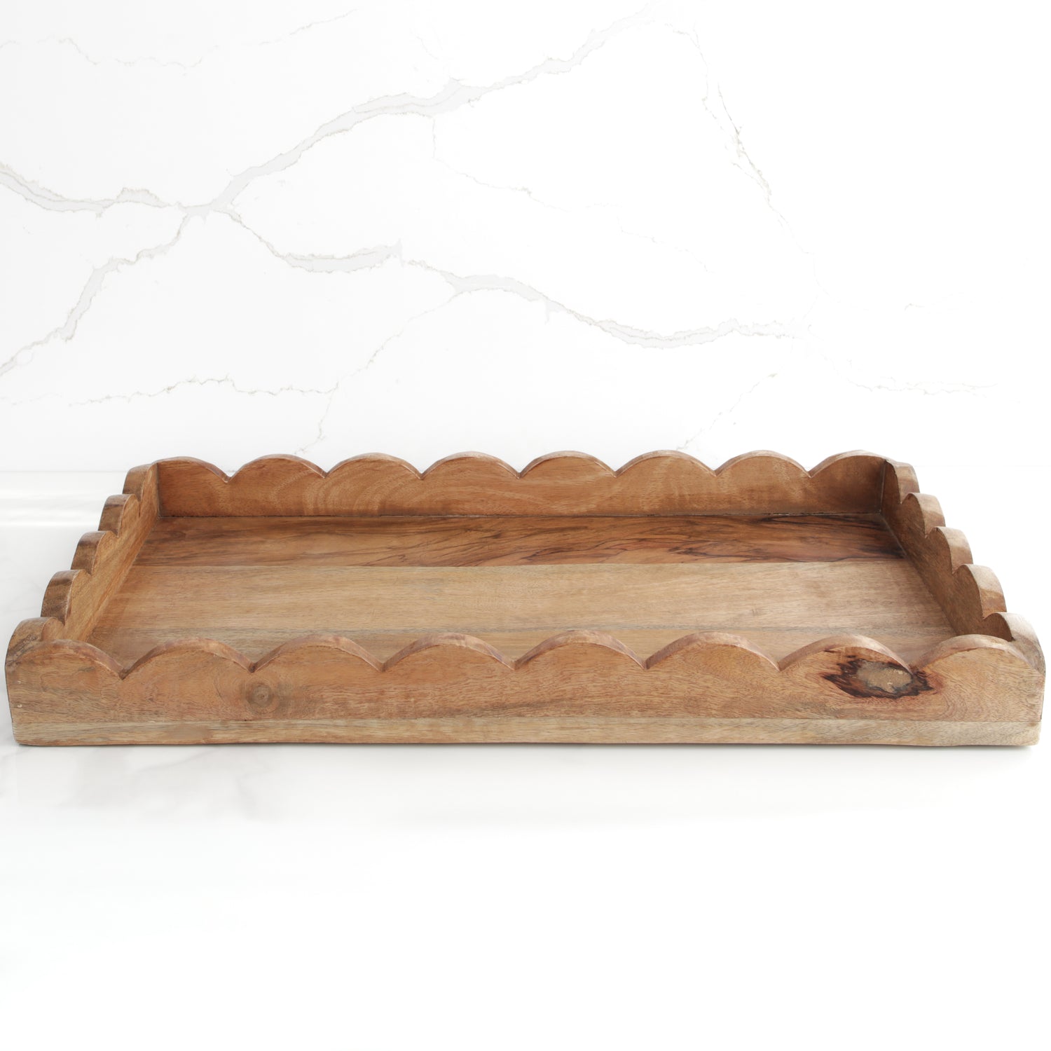 Wood Scalloped Rectangle Tray