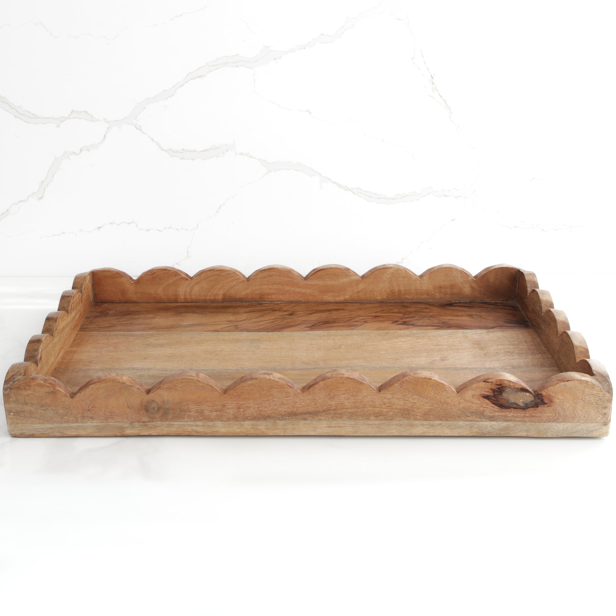 Wood Scalloped Rectangle Tray