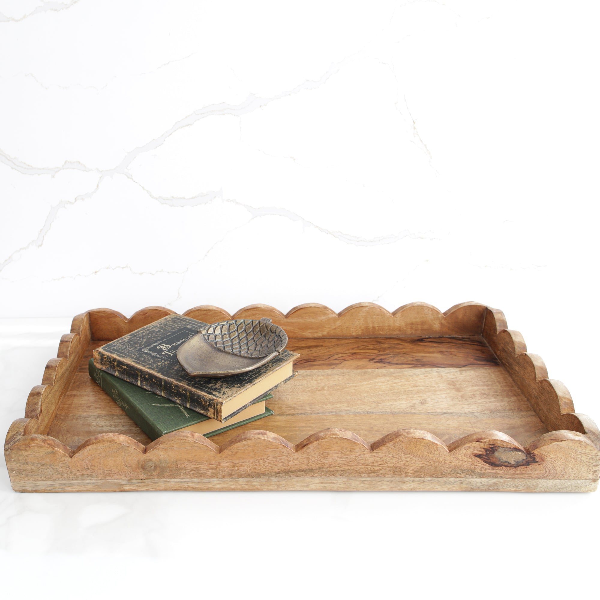 Wood Scalloped Rectangle Tray