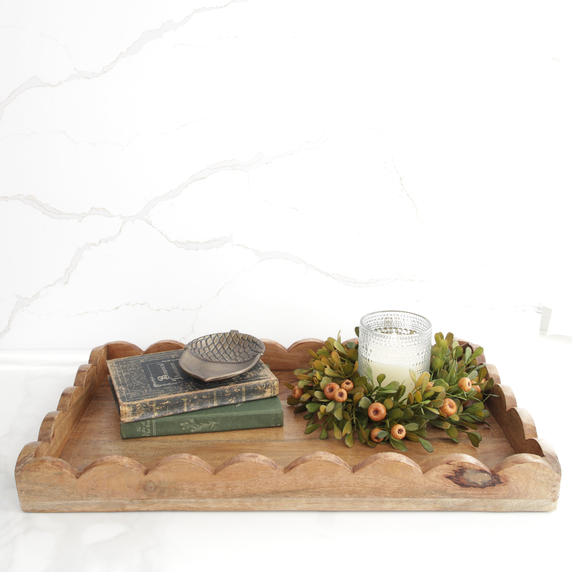 Wood Scalloped Rectangle Tray
