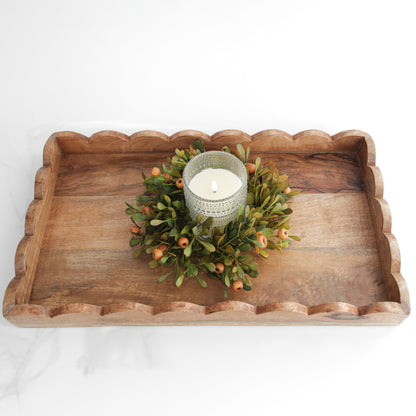 Wood Scalloped Rectangle Tray