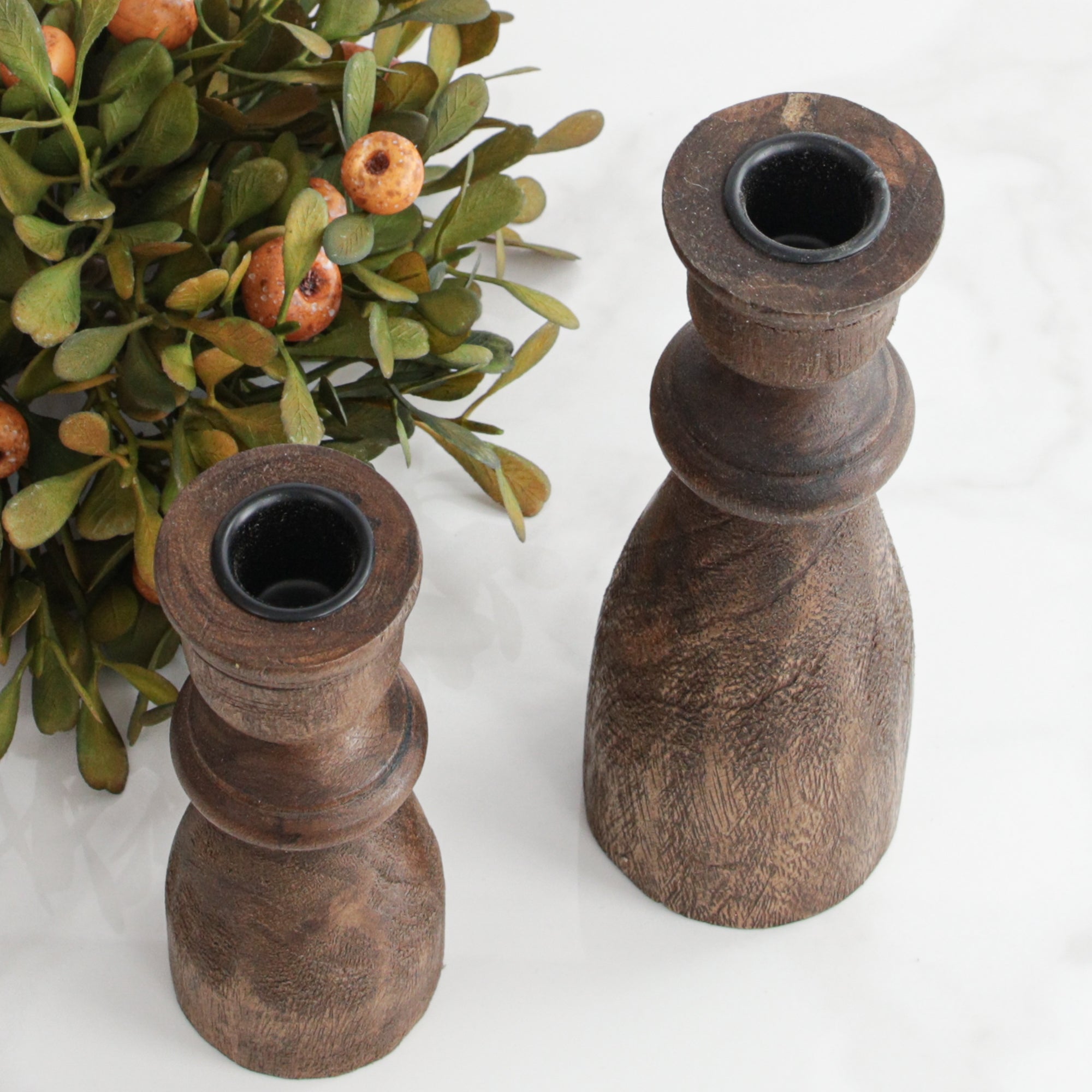 8" Dark Wood Taper Candle Holder