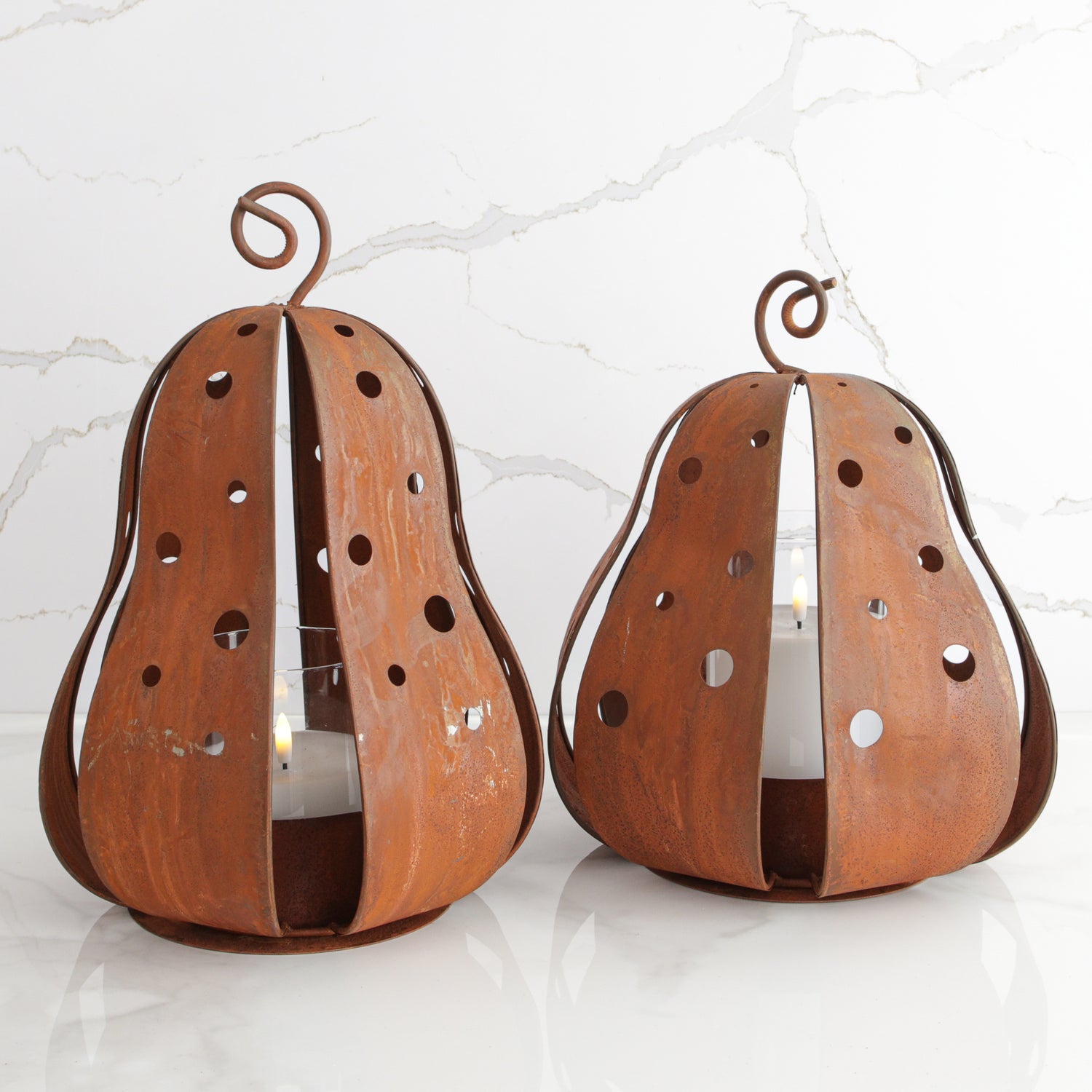 Tall Rustic Gourd Lantern, 14.5"