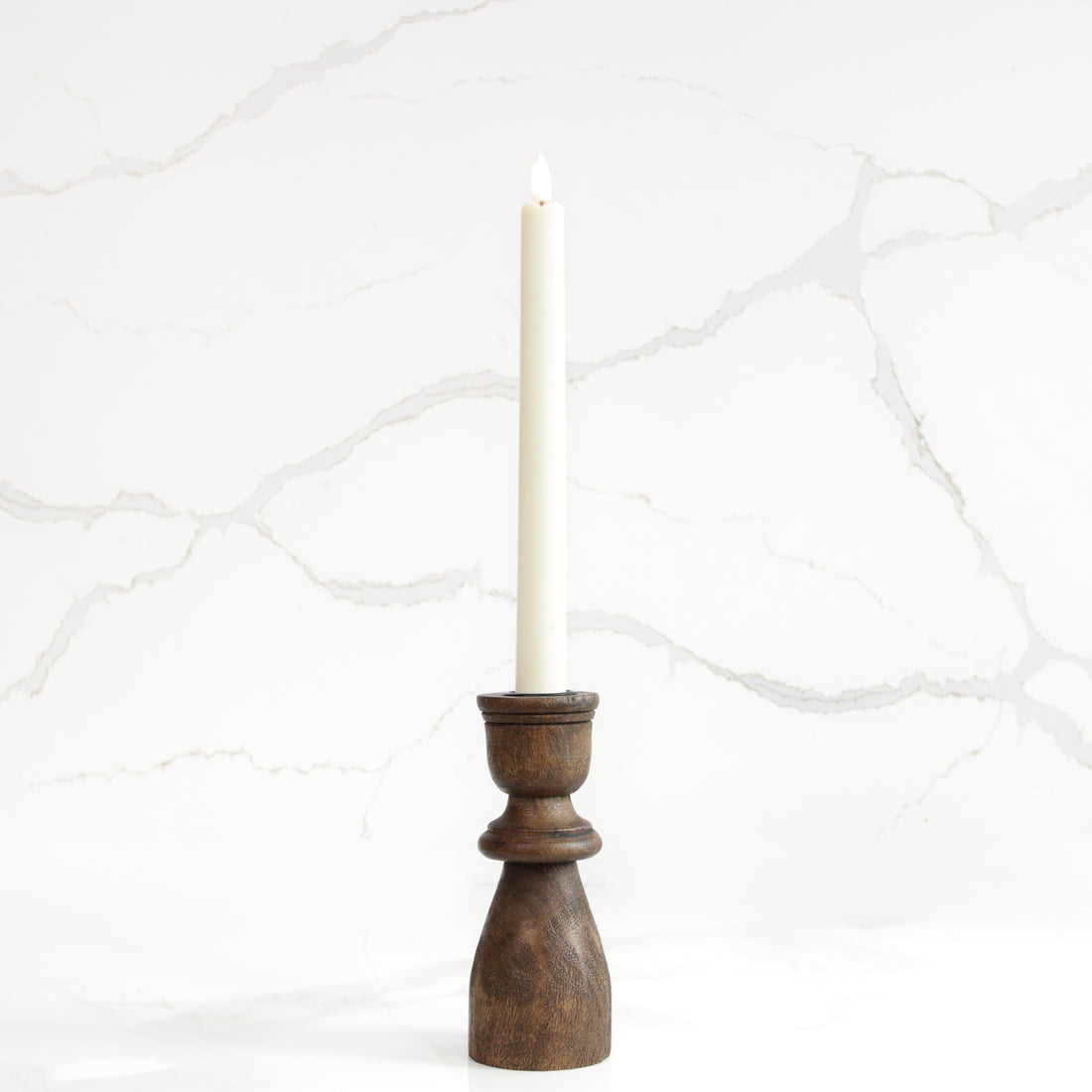 6" Dark Wood Taper Candle Holder
