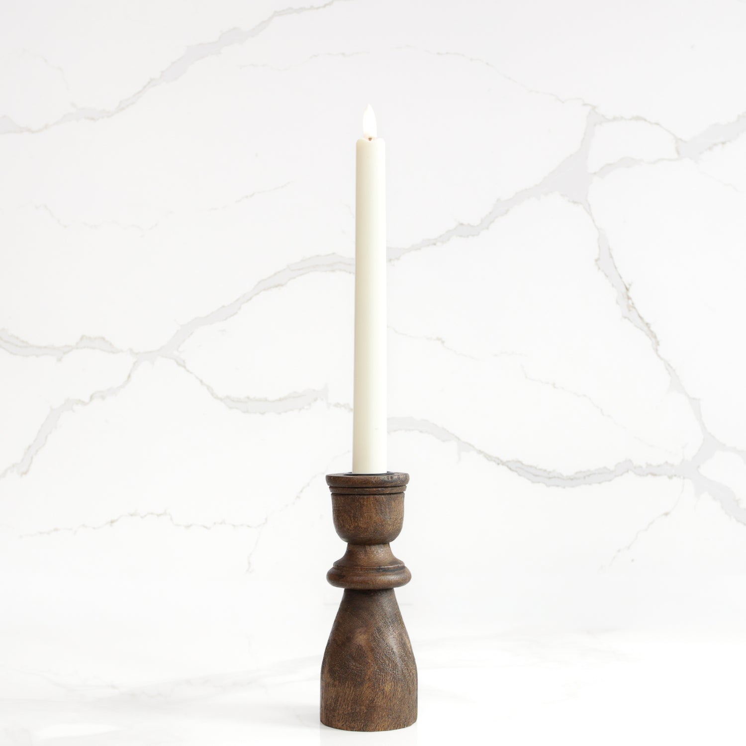 6" Dark Wood Taper Candle Holder