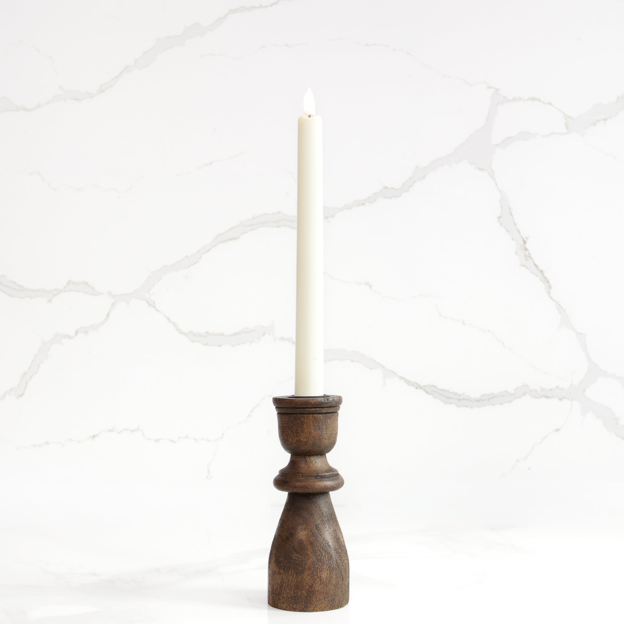 6" Dark Wood Taper Candle Holder