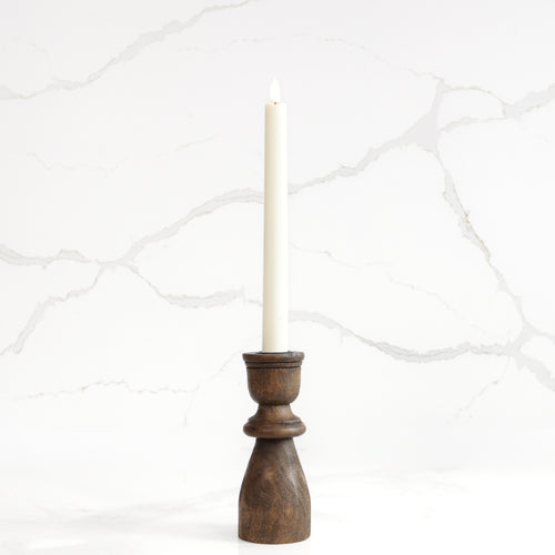 6" Dark Wood Taper Candle Holder - Interior Delights