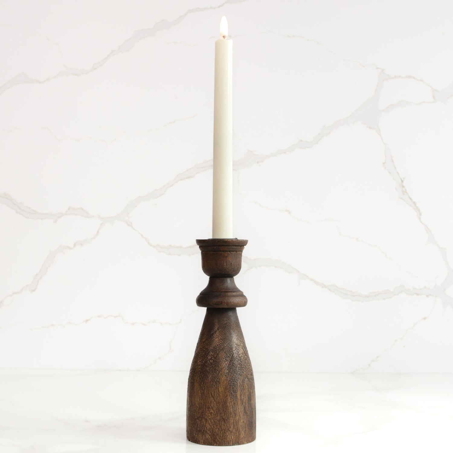 8" Dark Wood Taper Candle Holder